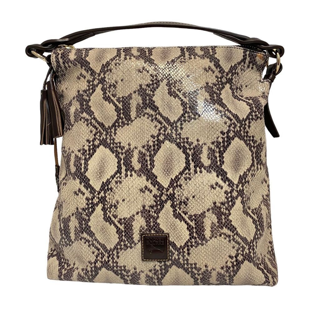 Dooney & Bourke Brown Leather Snake Skin printed Large Hobo Shoulder‎ Bag